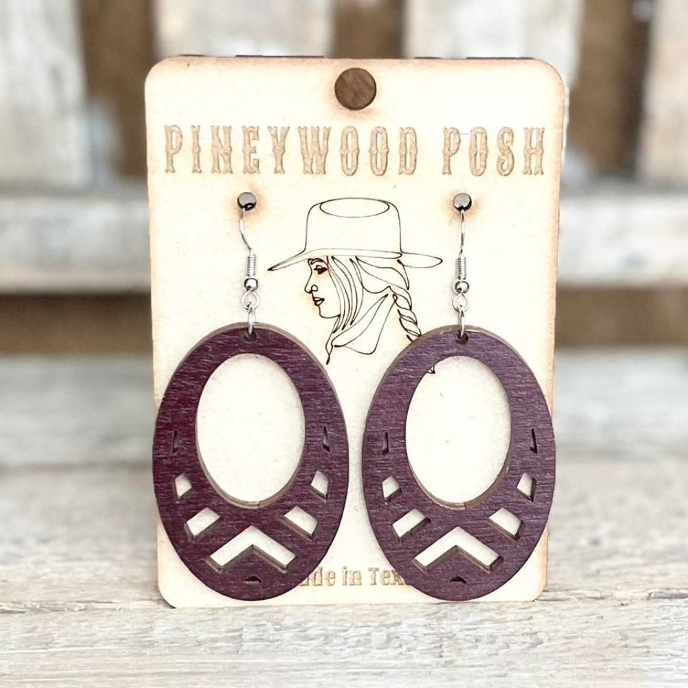 Western boho wood earrings maroon